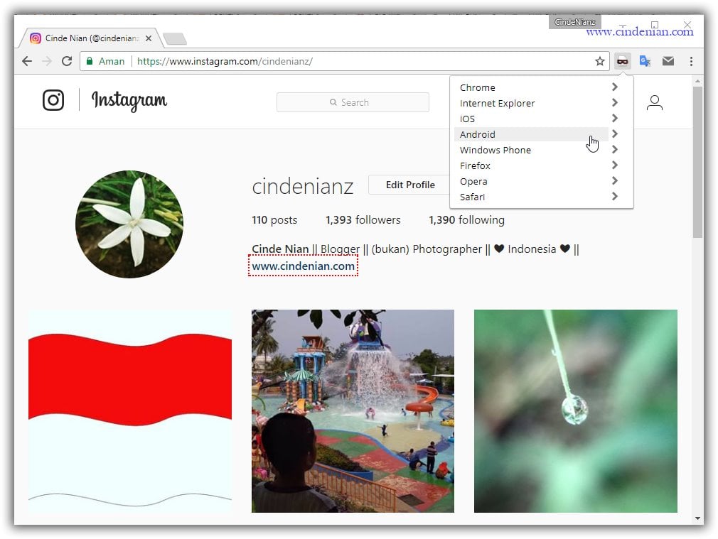 Cara Upload Foto ke Instagram Melalui Web Browser Menggunakan User-Agent Switcher for Chrome