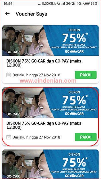 20 Voucher Diskon 75% GO-CAR November 2018