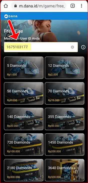 Cara Top Up Diamond Free Fire Dari Aplikasi DANA